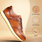 A cognac Men's bugatti Sneakers featuring a round  plain toe, zero heels heel. Made from premium genuine leather with a durable eva outsole, this laces design offers both style and comfort.