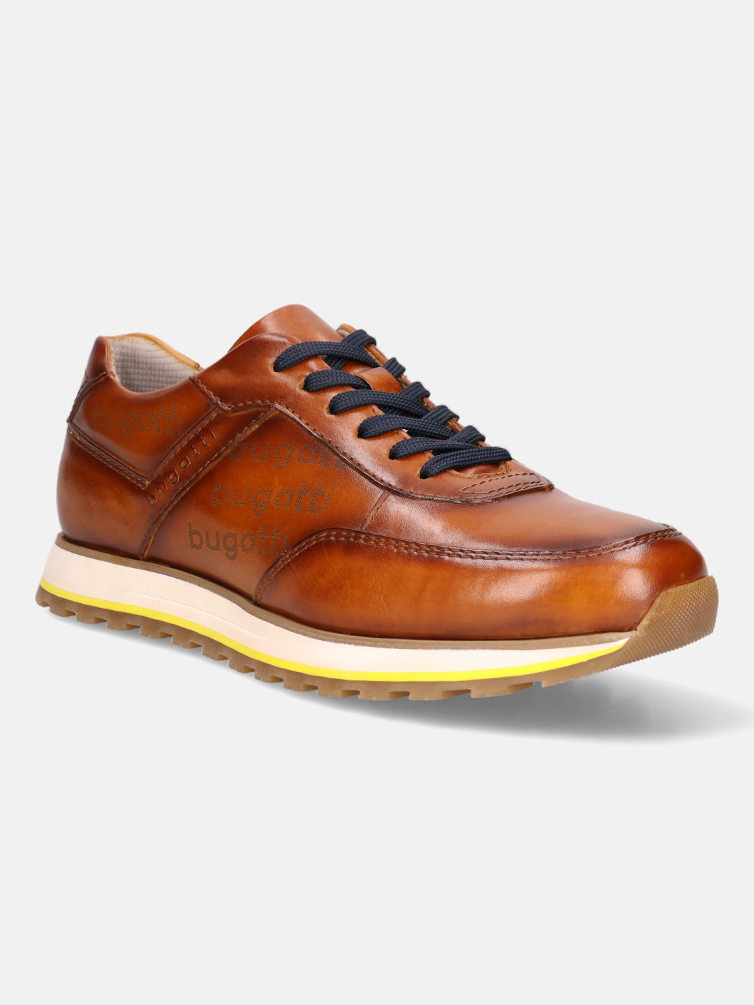 A cognac Men's bugatti Sneakers featuring a round  plain toe, zero heels heel. Made from premium genuine leather with a durable eva outsole, this laces design offers both style and comfort.