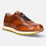 A cognac Men's bugatti Sneakers featuring a round  plain toe, zero heels heel. Made from premium genuine leather with a durable eva outsole, this laces design offers both style and comfort.