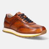 A cognac Men's bugatti Sneakers featuring a round  plain toe, zero heels heel. Made from premium genuine leather with a durable eva outsole, this laces design offers both style and comfort.