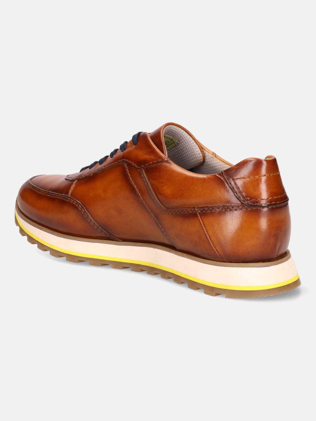 A cognac Men's bugatti Sneakers featuring a round  plain toe, zero heels heel. Made from premium genuine leather with a durable eva outsole, this laces design offers both style and comfort.
