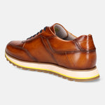 A cognac Men's bugatti Sneakers featuring a round  plain toe, zero heels heel. Made from premium genuine leather with a durable eva outsole, this laces design offers both style and comfort.