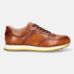 A cognac Men's bugatti Sneakers featuring a round  plain toe, zero heels heel. Made from premium genuine leather with a durable eva outsole, this laces design offers both style and comfort.