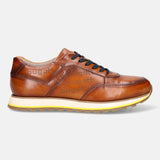 A cognac Men's bugatti Sneakers featuring a round  plain toe, zero heels heel. Made from premium genuine leather with a durable eva outsole, this laces design offers both style and comfort.