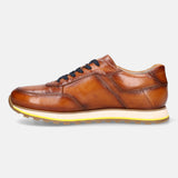 A cognac Men's bugatti Sneakers featuring a round  plain toe, zero heels heel. Made from premium genuine leather with a durable eva outsole, this laces design offers both style and comfort.