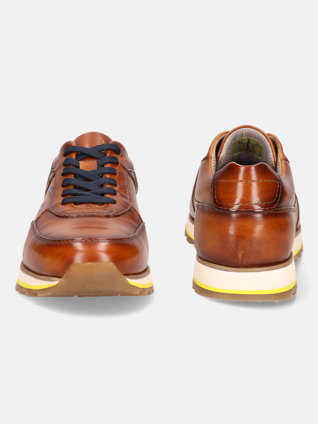 A cognac Men's bugatti Sneakers featuring a round  plain toe, zero heels heel. Made from premium genuine leather with a durable eva outsole, this laces design offers both style and comfort.