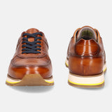 A cognac Men's bugatti Sneakers featuring a round  plain toe, zero heels heel. Made from premium genuine leather with a durable eva outsole, this laces design offers both style and comfort.