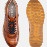A cognac Men's bugatti Sneakers featuring a round  plain toe, zero heels heel. Made from premium genuine leather with a durable eva outsole, this laces design offers both style and comfort.