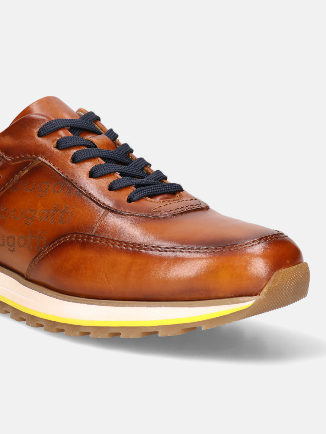 A cognac Men's bugatti Sneakers featuring a round  plain toe, zero heels heel. Made from premium genuine leather with a durable eva outsole, this laces design offers both style and comfort.
