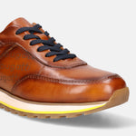 A cognac Men's bugatti Sneakers featuring a round  plain toe, zero heels heel. Made from premium genuine leather with a durable eva outsole, this laces design offers both style and comfort.