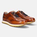 A cognac Men's bugatti Sneakers featuring a round  plain toe, zero heels heel. Made from premium genuine leather with a durable eva outsole, this laces design offers both style and comfort.