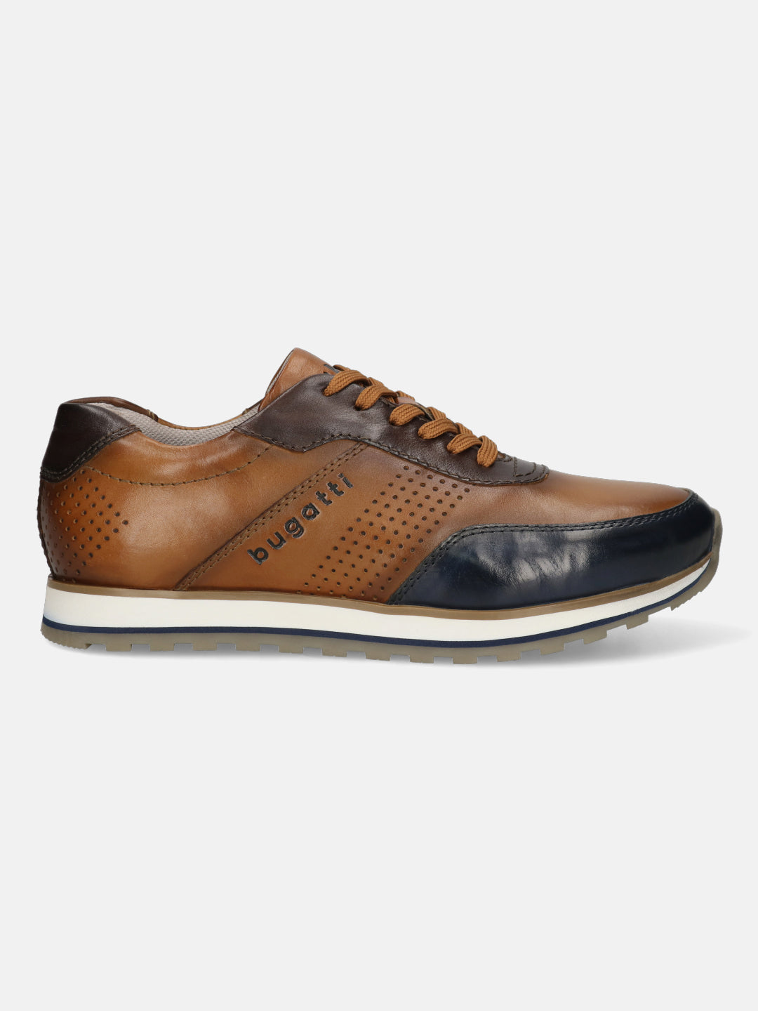 A blue Men's bugatti Sneakers featuring a round toe plain toe, zero heels heel. Made from premium genuine leather with a durable eva outsole, this laces design offers both style and comfort.