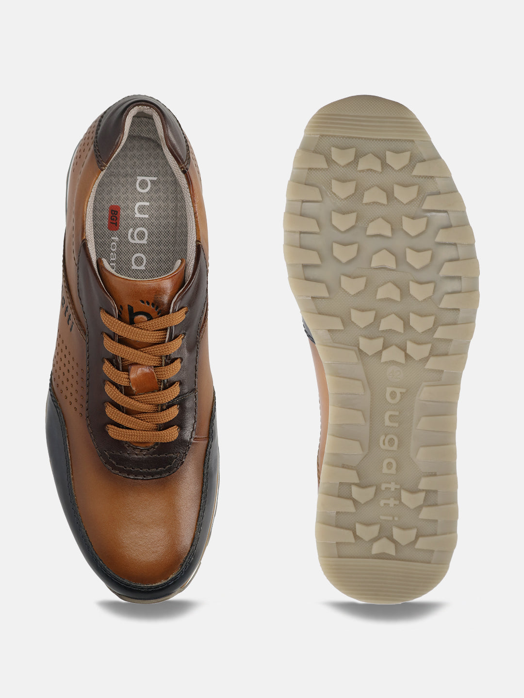 A blue Men's bugatti Sneakers featuring a round toe plain toe, zero heels heel. Made from premium genuine leather with a durable eva outsole, this laces design offers both style and comfort.