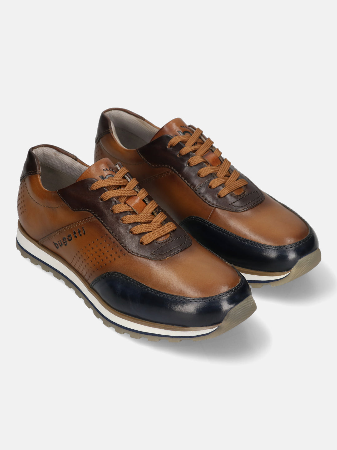 A blue Men's bugatti Sneakers featuring a round toe plain toe, zero heels heel. Made from premium genuine leather with a durable eva outsole, this laces design offers both style and comfort.
