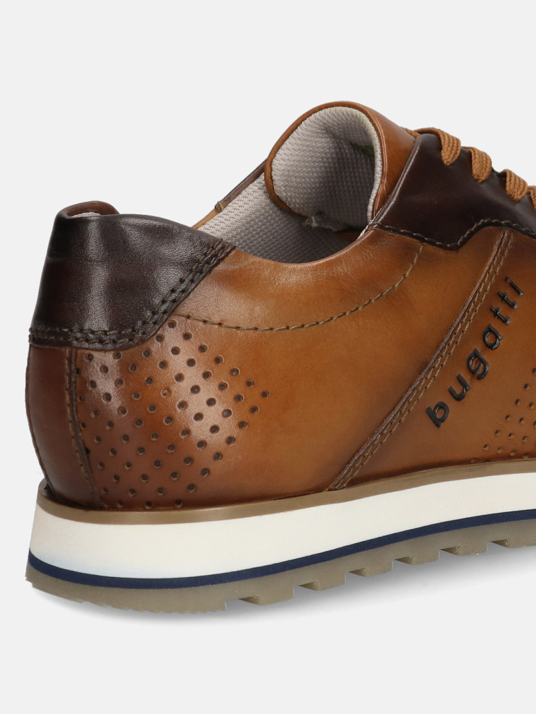 A blue Men's bugatti Sneakers featuring a round toe plain toe, zero heels heel. Made from premium genuine leather with a durable eva outsole, this laces design offers both style and comfort.
