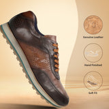 A brown Men's bugatti Sneakers featuring a round toe plain toe, zero heels heel. Made from premium genuine leather with a durable eva outsole, this laces design offers both style and comfort.