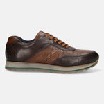 A brown Men's bugatti Sneakers featuring a round toe plain toe, zero heels heel. Made from premium genuine leather with a durable eva outsole, this laces design offers both style and comfort.