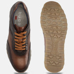 A brown Men's bugatti Sneakers featuring a round toe plain toe, zero heels heel. Made from premium genuine leather with a durable eva outsole, this laces design offers both style and comfort.