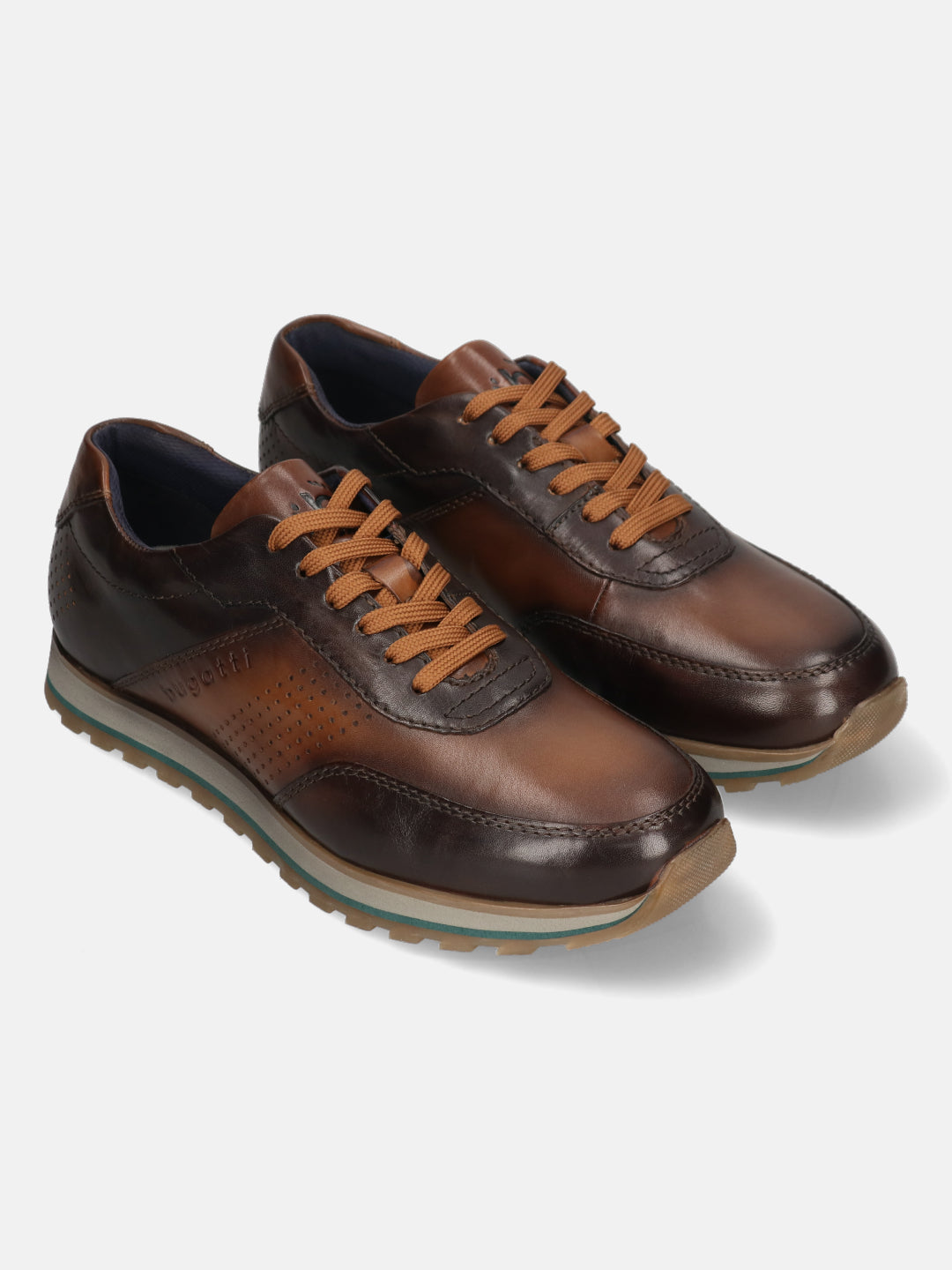 A brown Men's bugatti Sneakers featuring a round toe plain toe, zero heels heel. Made from premium genuine leather with a durable eva outsole, this laces design offers both style and comfort.