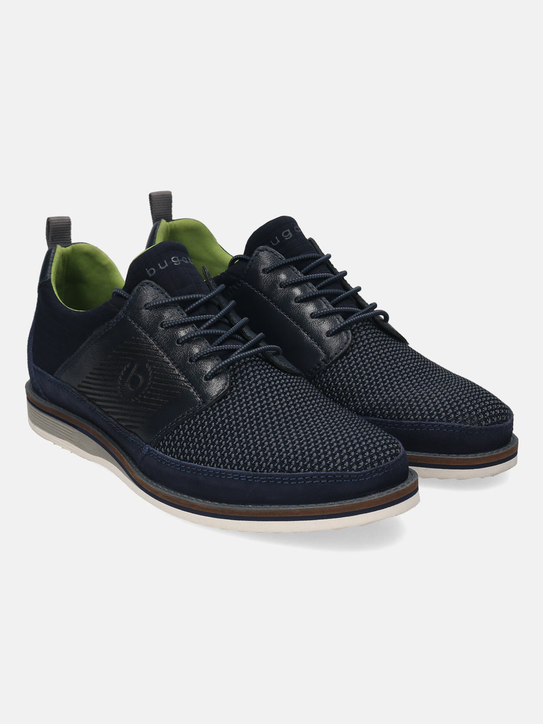 Dark blue casual shoes by bugatti, with a textured upper, lace-up closure, and contrasting sole.
