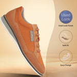 Orange casual shoe by bugatti with used look finish, soft fit, and easy change features.