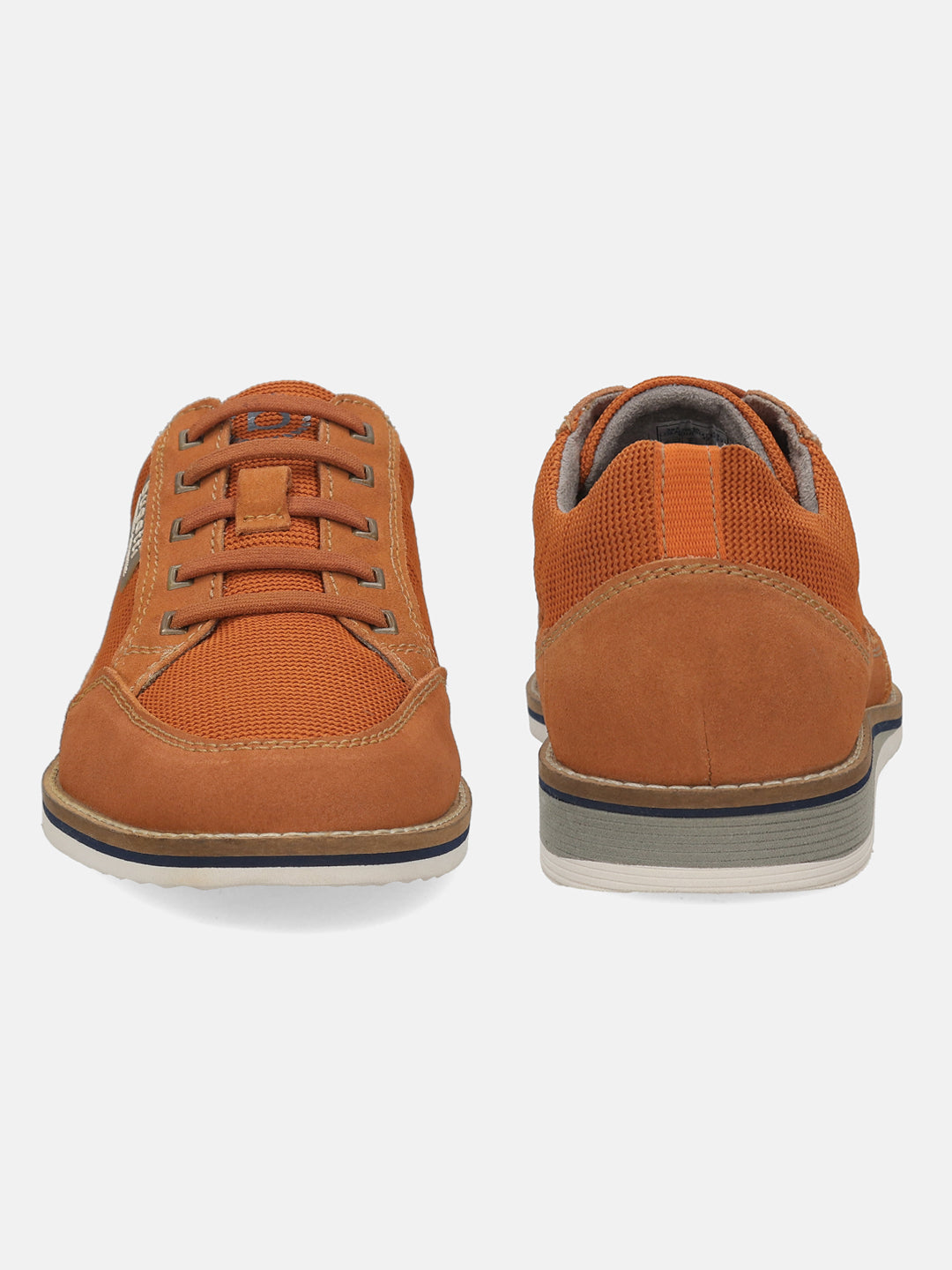 Orange casual shoes by bugatti, featuring textured uppers with tonal laces and contrasting striped soles.