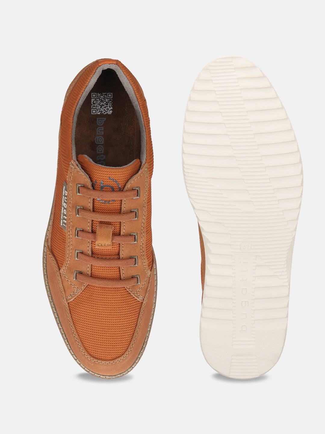 Orange casual shoes by bugatti, featuring suede accents and a textured rubber sole.
