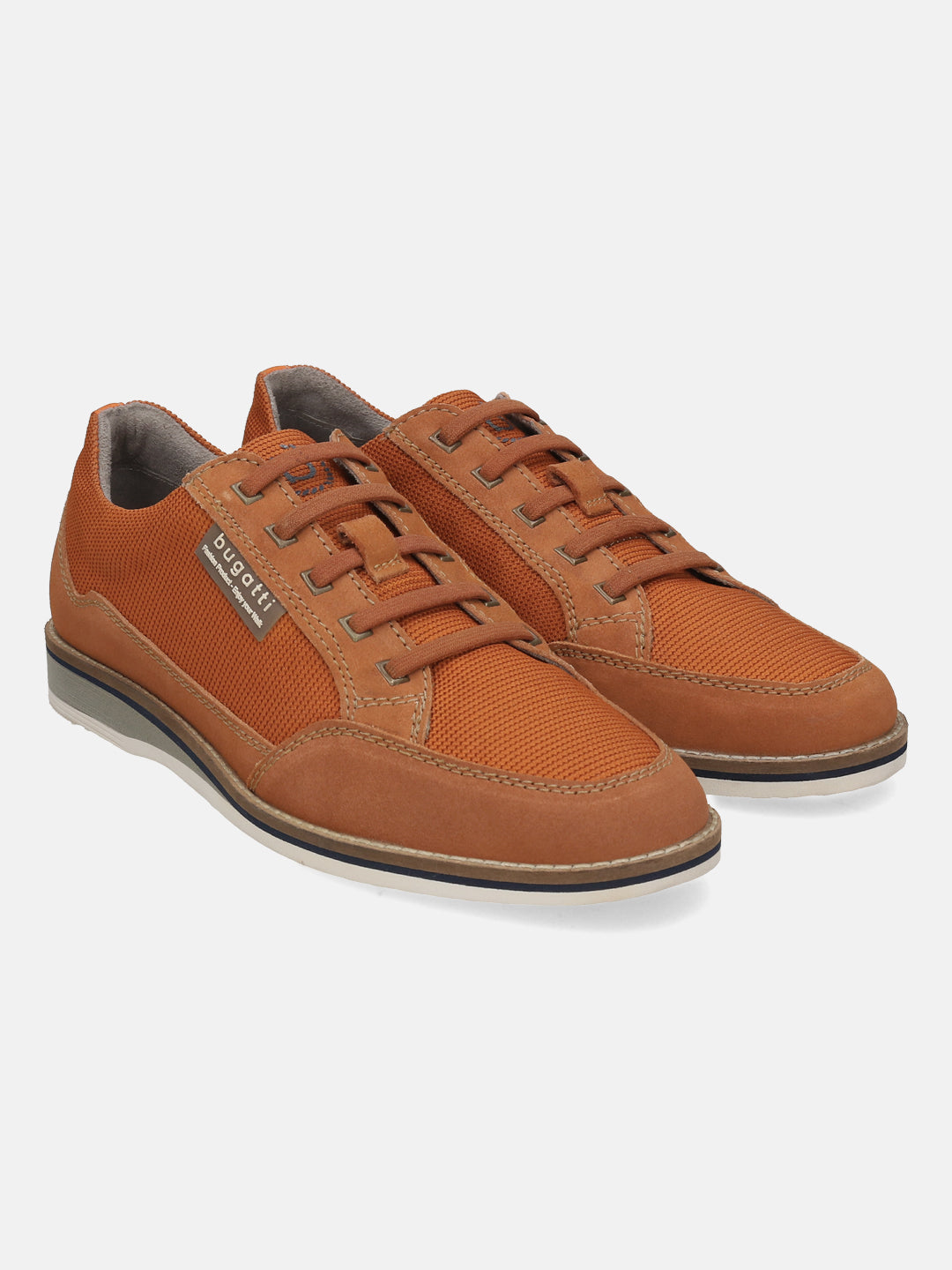 Orange casual shoes by bugatti, with suede and mesh panels, plus tonal laces.