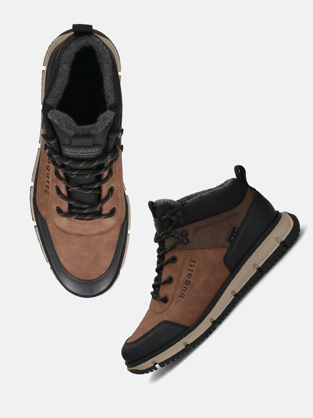 A cognac Men's bugatti Outdoor Sneakers featuring a round toe plain toe, zero heels heel. Made from synthetic with a durable eva outsole, this laces design offers both style and comfort.