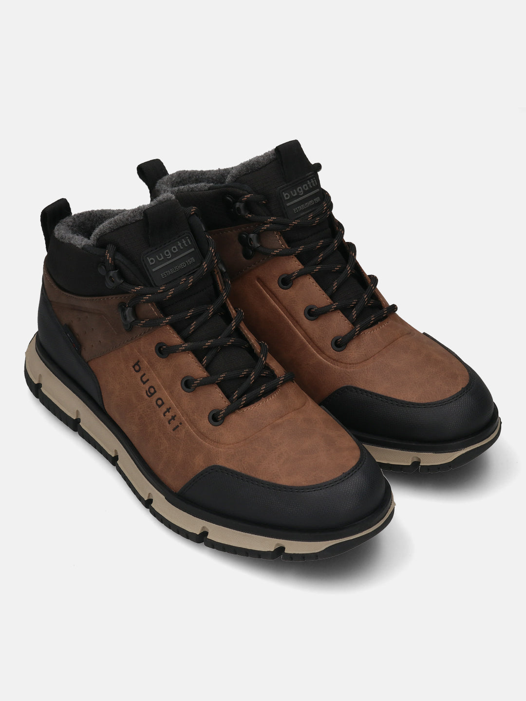 A cognac Men's bugatti Outdoor Sneakers featuring a round toe plain toe, zero heels heel. Made from synthetic with a durable eva outsole, this laces design offers both style and comfort.