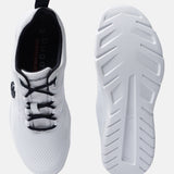 White Nubola sneakers by bugatti, featuring a breathable lining, black laces, and a patterned white sole.