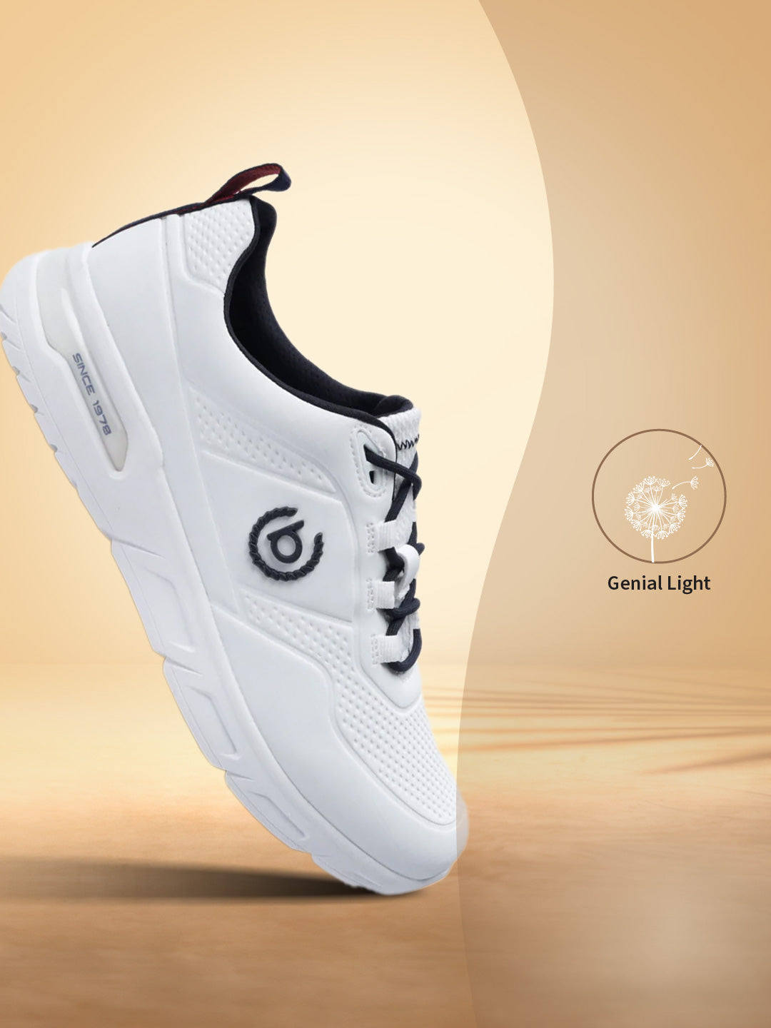 White comfort mid-top sneaker by bugatti with navy blue laces and padded collar.