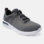Dark grey sneaker by bugatti, with a perforated design, white sole, and dark laces.