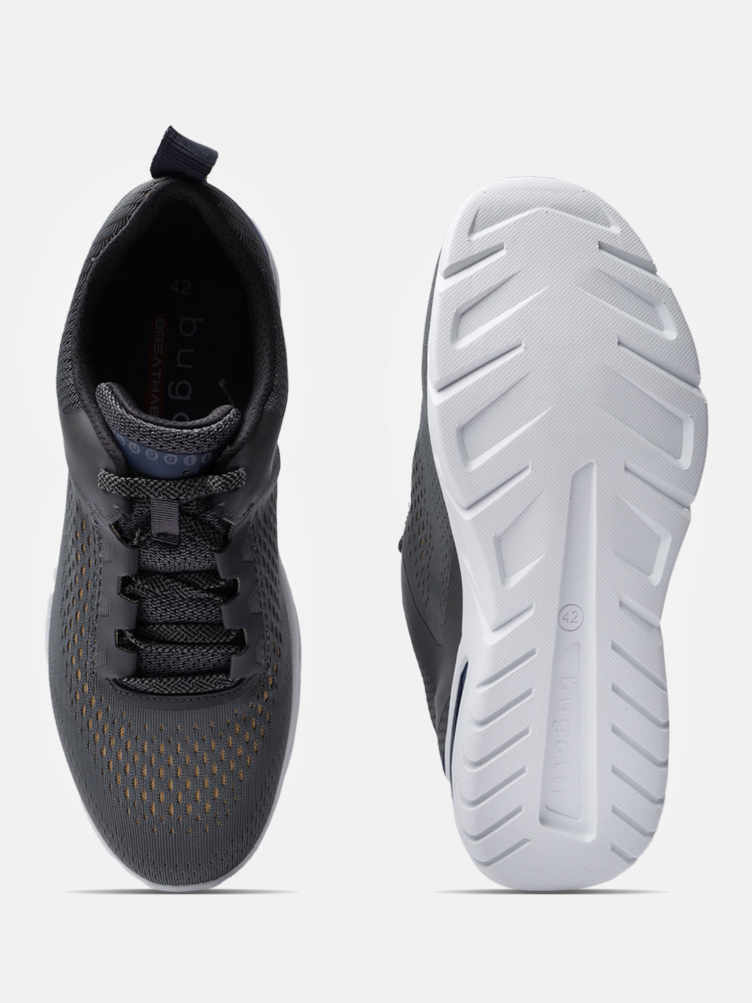 A grey Men's bugatti Sneakers featuring a round plain toe, zero heels heel. Made from textile with a durable eva outsole, this laces design offers both style and comfort.