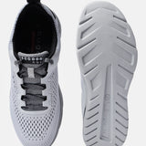 White comfort mid-top sneakers by bugatti with patterned laces and textured rubber soles.