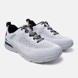 White comfort sneakers by bugatti with a textured finish and gray speckled laces.