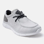 Light grey comfort mid-top sneaker by bugatti with black laces and a white rubber sole.
