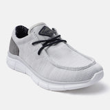 Light grey comfort mid-top sneaker by bugatti with black laces and a white rubber sole.