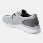 Light grey comfort sneaker by bugatti featuring tonal grey suede heel accent and white sole.
