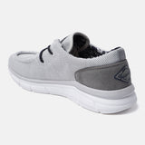Light grey comfort sneaker by bugatti featuring tonal grey suede heel accent and white sole.