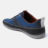 Blue low-top comfort sneakers by bugatti with gray and black accents, and a honeycombed texture.