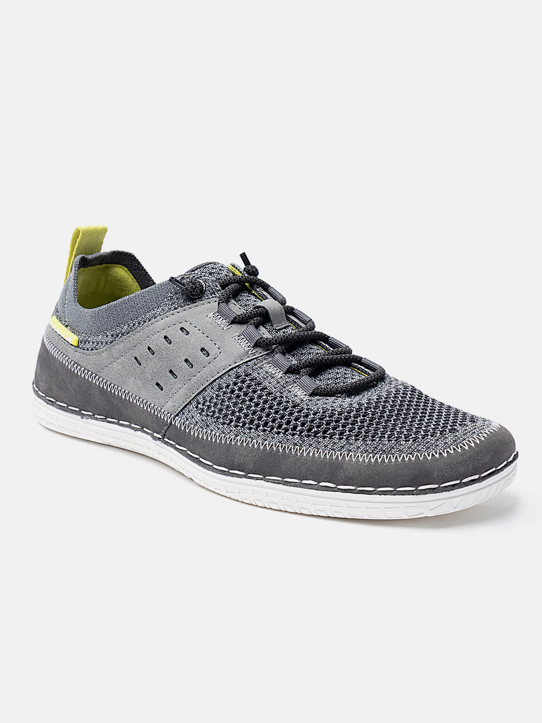 Grey comfort low top sneakers by bugatti featuring a breathable mesh upper and elastic laces.