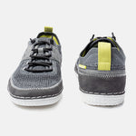 Grey knit low-top sneakers by bugatti, featuring black bungee laces, grey accents, and a white sole.