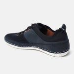 Dark blue comfort low top sneakers by bugatti with white stitching details along the sole.