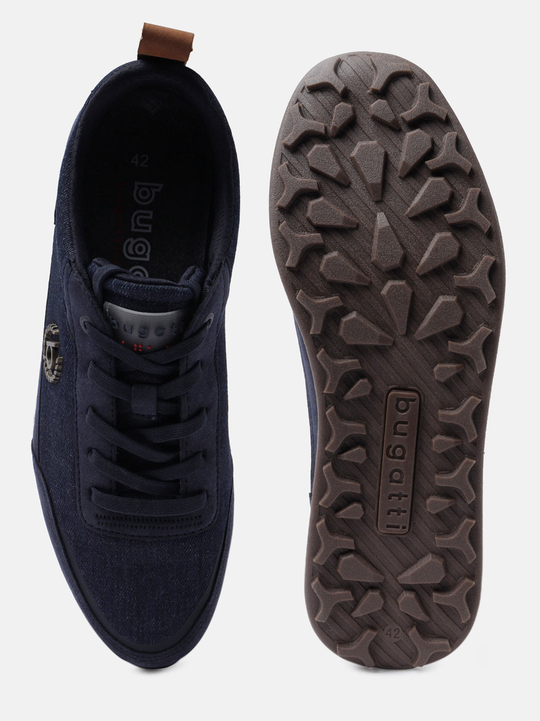 Dark blue mid-top sneakers by bugatti, featuring a textured outsole and lace-up design.