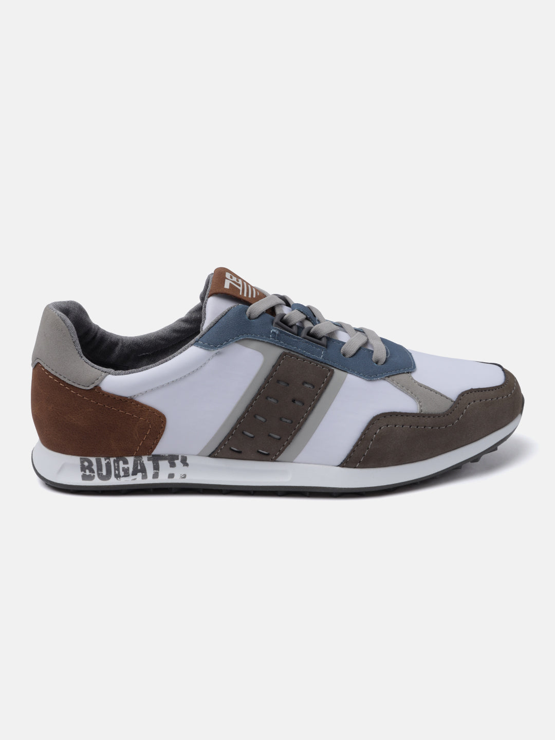 Multicolor comfort sneakers by bugatti with blue, brown, and grey accents and textured panels.