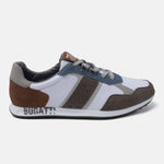 Multicolor comfort sneakers by bugatti with blue, brown, and grey accents and textured panels.