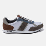Multicolor comfort sneakers by bugatti with blue, brown, and grey accents and textured panels.