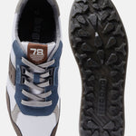 Multicolor sneakers by bugatti with gray shoelaces, brown accents, and textured black soles.