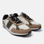 Beige comfort mid top sneakers by bugatti with white, brown, and olive green accents.